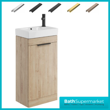 Sognare Amour Davos Oak Freestanding Cloakroom Storage Cabinet Floor Mounted Unit & Basin 450mm With Handle Colour Choice