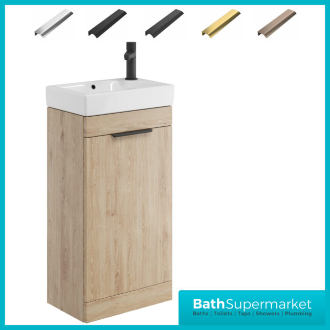 Sognare Amour Davos Oak Freestanding Cloakroom Storage Cabinet Floor Mounted Unit & Basin 450mm With Handle Colour Choice