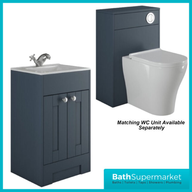 Traditional Timeless Blue Ash Vanity Basin Unit 600mm & Colour Knurled Handles