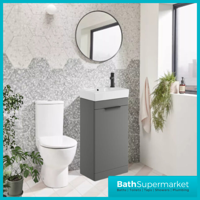 Sognare Amour Dust Grey Freestanding Cloakroom Storage Cabinet Floor Mounted Unit & Basin 450mm With Handle Colour Choice
