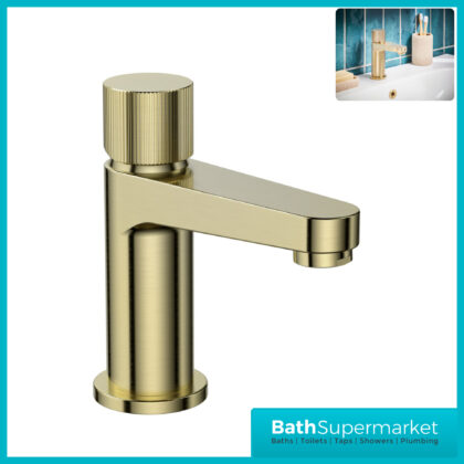 Fluted Koko Brushed Brass Deck Mounted Mini Mono Basin Mixer Tap