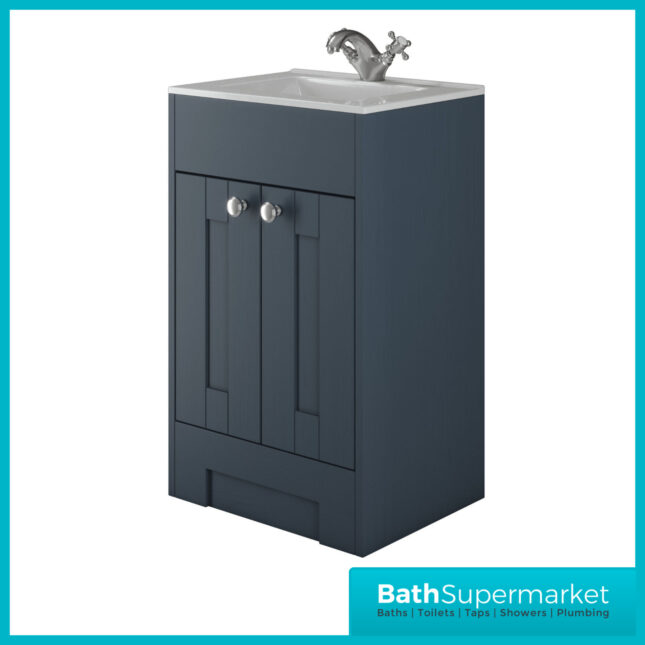 Traditional Blue Ash Vanity Basin Cabinet 600mm With Choice Of Knurled Handles & WC Unit