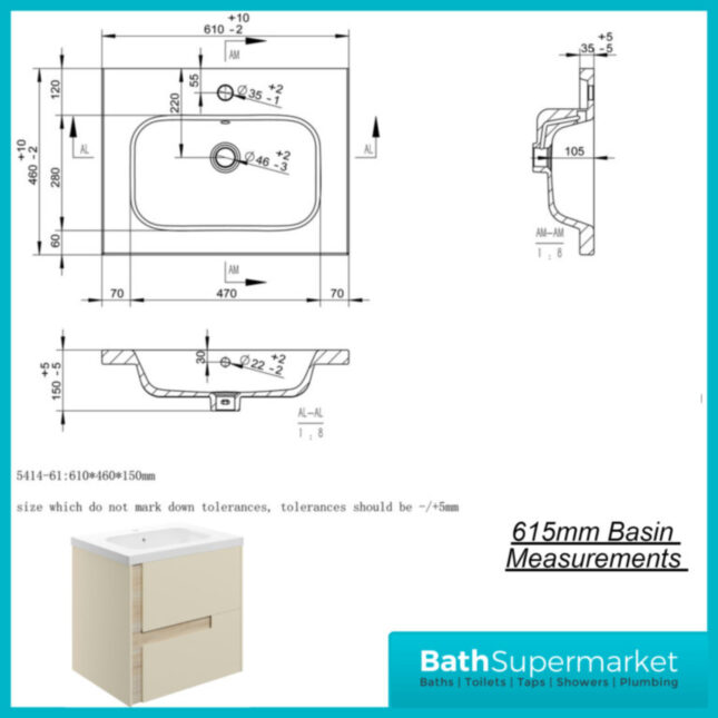 AquaVolere Diverse Matt Cotton & Oak Effect Wall Hung Drawer Vanity Unit With White Basin 615mm - 815mm - Image 5