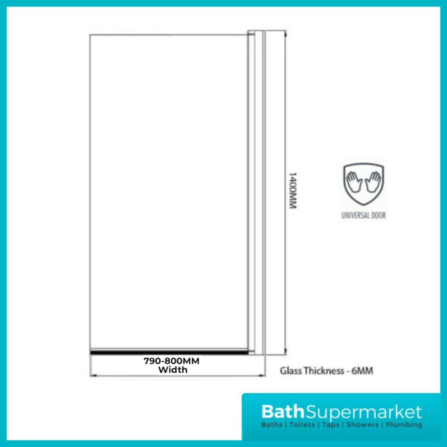 AquaVolere Square Chrome Reversible 6mm Safety Glass Pivot Bath Screen 1400mm