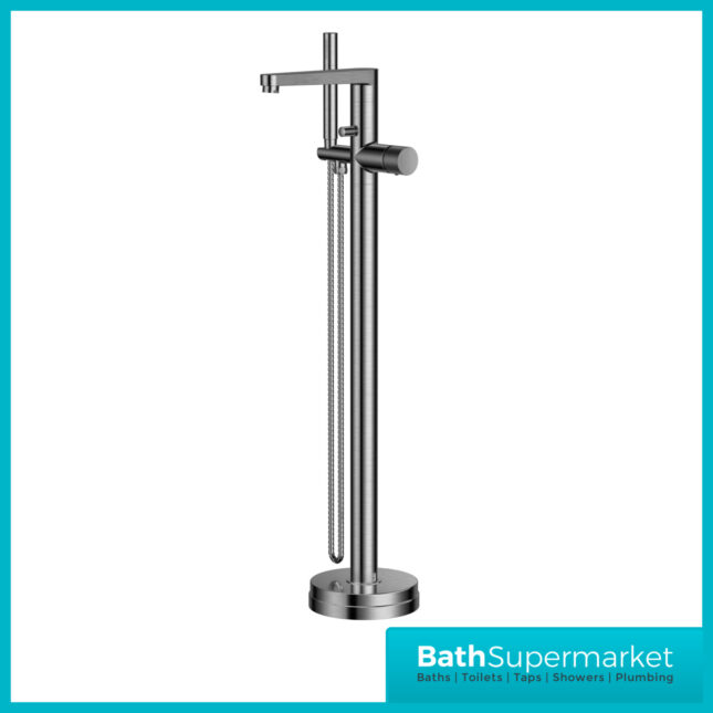 Sognare Fluted Koko Gunmetal Floor Mounted Bath Shower Handset Mixer Freestanding Tap