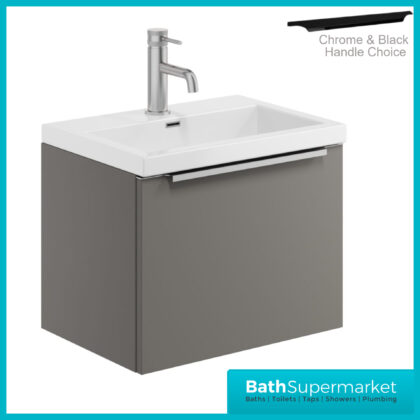 Sognare Muro Dust Grey Wall Mounted Drawer Unit & Basin 500mm - Chrome Or Black Handle