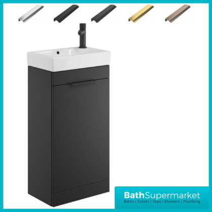 Sognare Amour Matt Black Freestanding Cloakroom Storage Cabinet Floor Mounted Unit & Basin 450mm With Handle Colour Choice