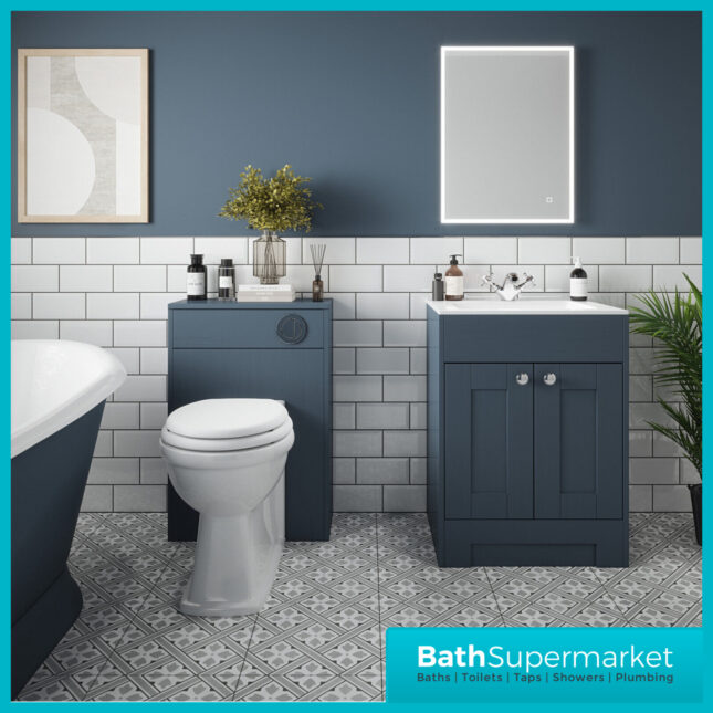 Traditional Blue Ash Vanity Basin Cabinet 600mm With Choice Of Knurled Handles & WC Unit