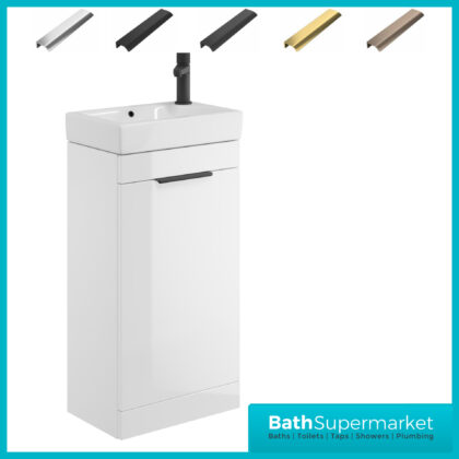 Sognare Amour Gloss White Freestanding Cloakroom Storage Cabinet Floor Mounted Unit & Basin 450mm With Handle Colour Choice