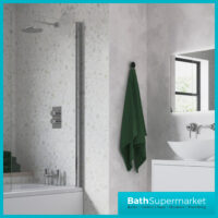 AquaVolere Square Chrome Reversible 6mm Safety Glass Pivot Bath Screen 1400mm
