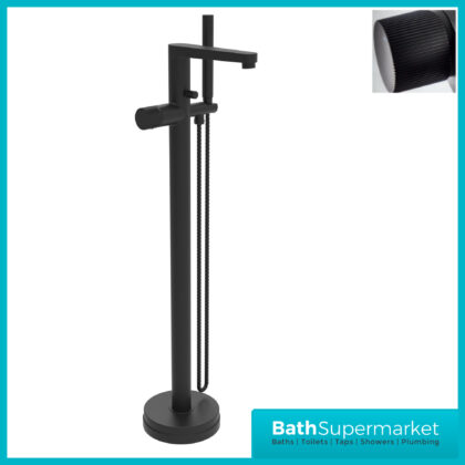 Sognare Fluted Koko Matt Black Floor Mounted Bath Shower Handset Mixer Freestanding Tap