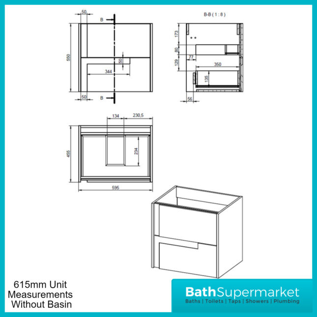 AquaVolere Diverge Cotton & Oak Effect Wall Hung 2 Drawer Basin Vanity Unit 615mm & 815mm Width