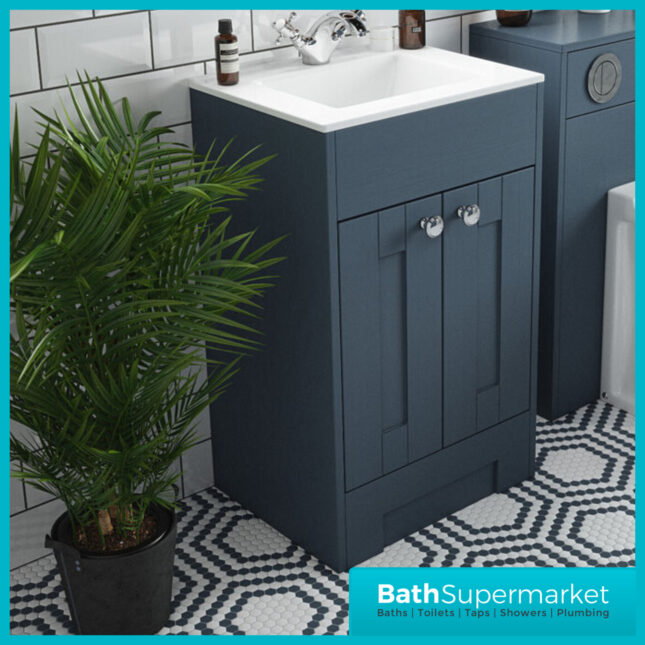 Traditional Timeless Blue Ash Vanity Basin Unit 600mm & Colour Knurled Handles