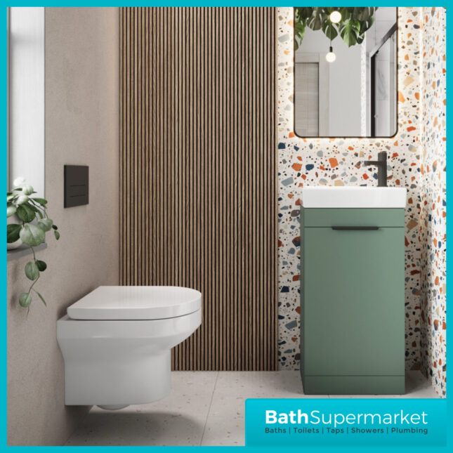 Sognare Amour Reed Green Freestanding Cloakroom Storage Cabinet Floor Mounted Unit & Basin 450mm With Handle Colour Choice