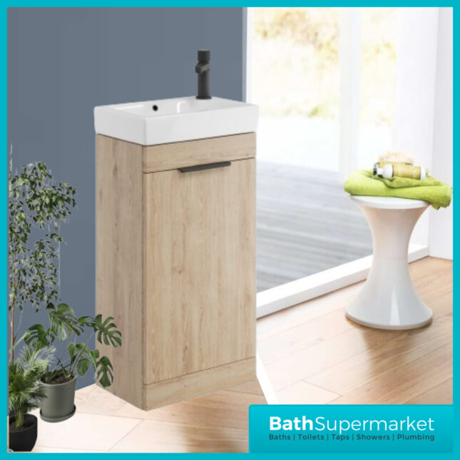 Sognare Amour Davos Oak Freestanding Cloakroom Storage Cabinet Floor Mounted Unit & Basin 450mm With Handle Colour Choice