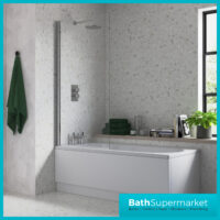 AquaVolere Square Chrome Reversible 6mm Safety Glass Pivot Bath Screen 1400mm