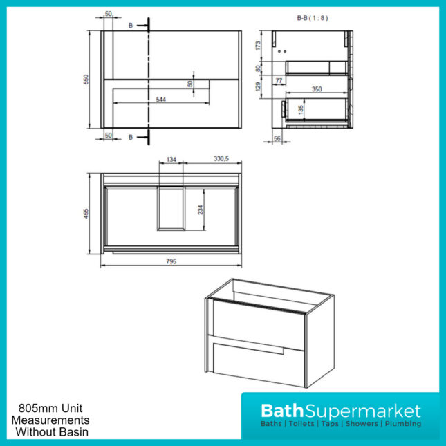 AquaVolere Diverse Matt Cotton & Oak Effect Wall Hung Drawer Vanity Unit With Co-ordinating Basin 605mm - 805mm