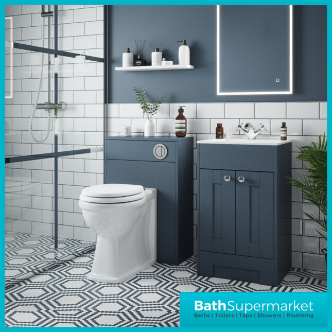 Traditional Blue Ash Vanity Basin Cabinet 600mm With Choice Of Knurled Handles & WC Unit