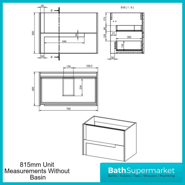 AquaVolere Diverge Cotton & Oak Effect Wall Hung 2 Drawer Basin Vanity Unit 615mm & 815mm Width