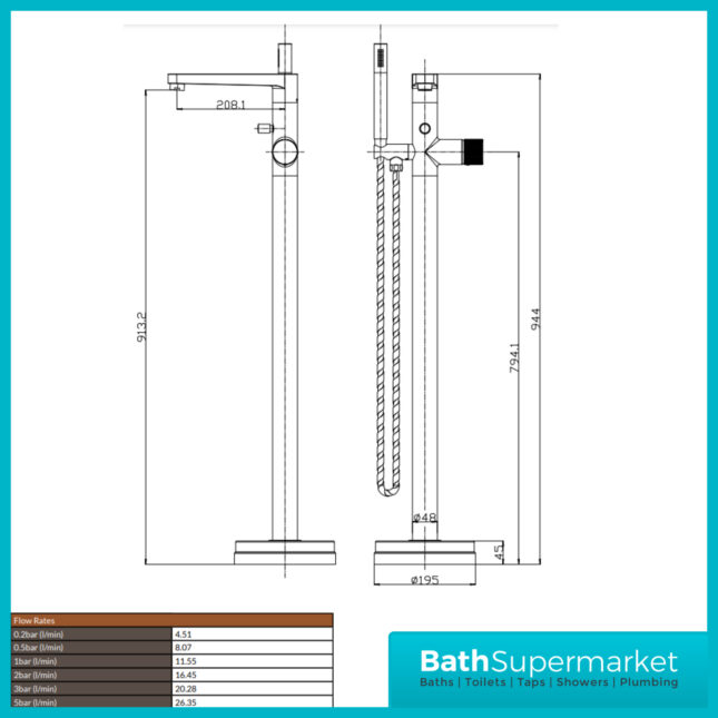Sognare Fluted Koko Brushed Brass Floor Mounted Bath Shower Handset Mixer Freestanding Tap