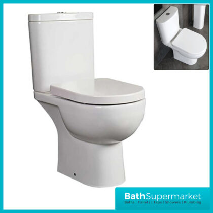 Rak Tonique White Close Coupled Full Access Open Back WC Toilet Pan, Cistern With Soft Close Seat