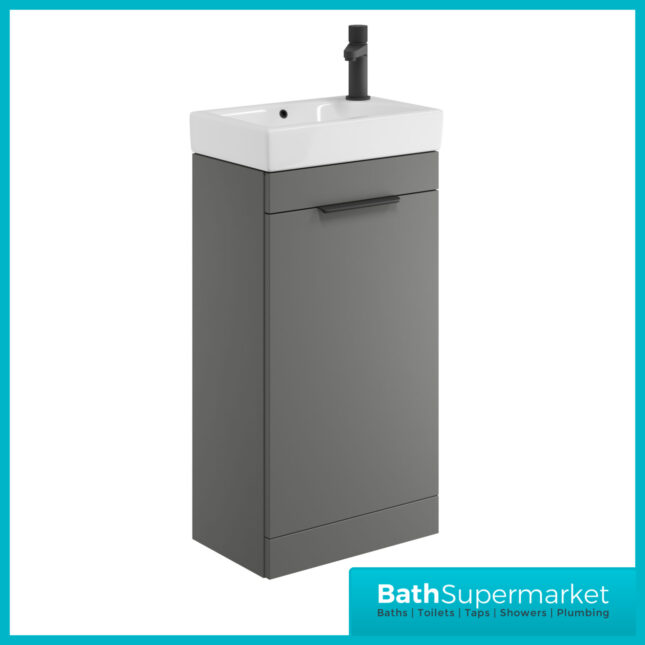 Sognare Amour Dust Grey Freestanding Cloakroom Storage Cabinet Floor Mounted Unit & Basin 450mm With Handle Colour Choice