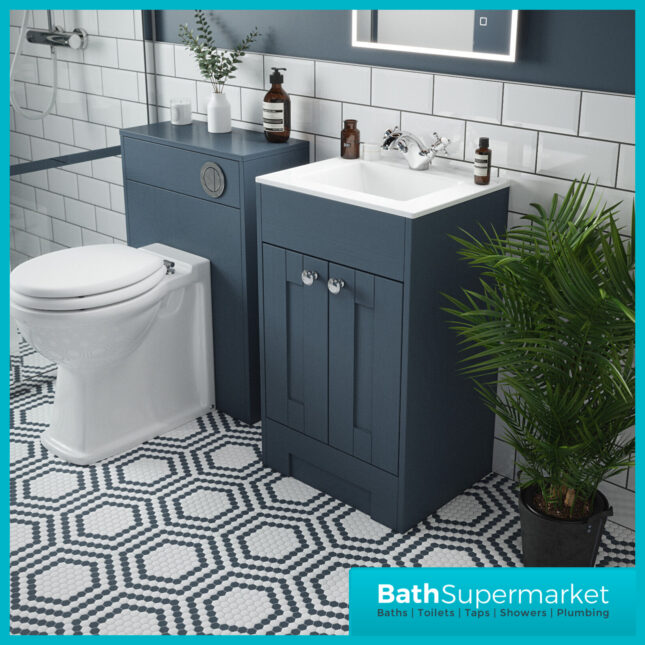 Traditional Blue Ash Vanity Basin Cabinet 600mm With Choice Of Knurled Handles & WC Unit