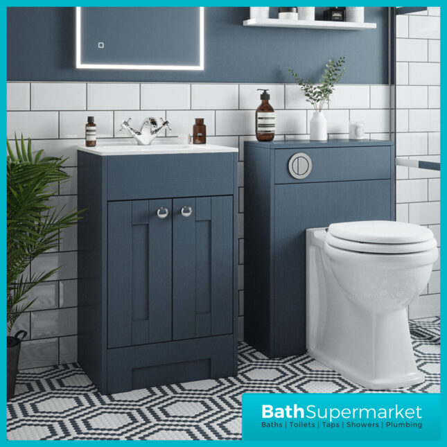 Traditional Blue Ash Vanity Basin Cabinet 600mm With Choice Of Knurled Handles & WC Unit