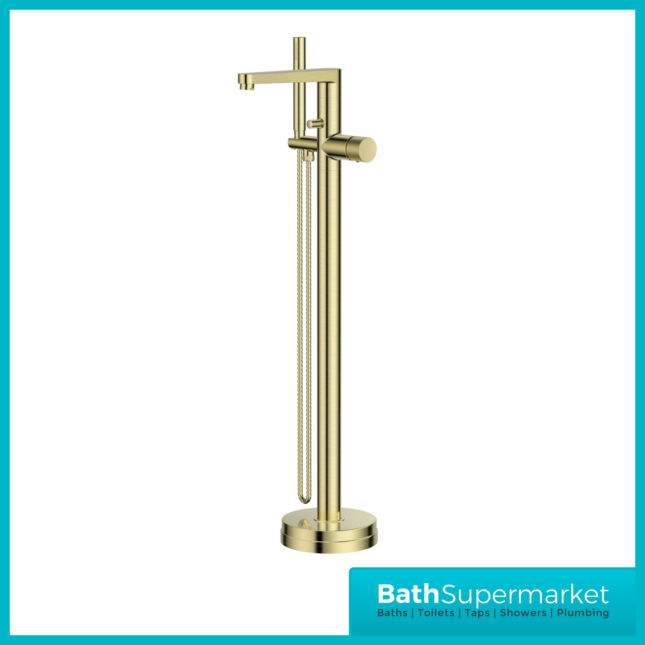 Sognare Fluted Koko Brushed Brass Floor Mounted Bath Shower Handset Mixer Freestanding Tap
