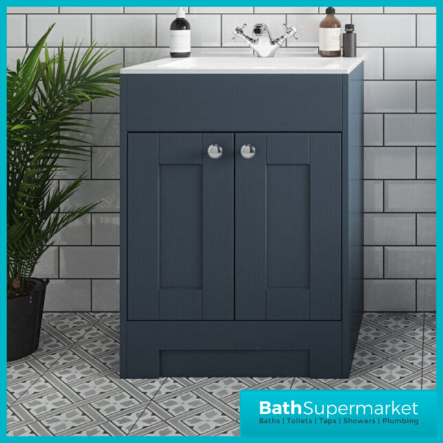 Traditional Timeless Blue Ash Vanity Basin Unit 600mm & Colour Knurled Handles
