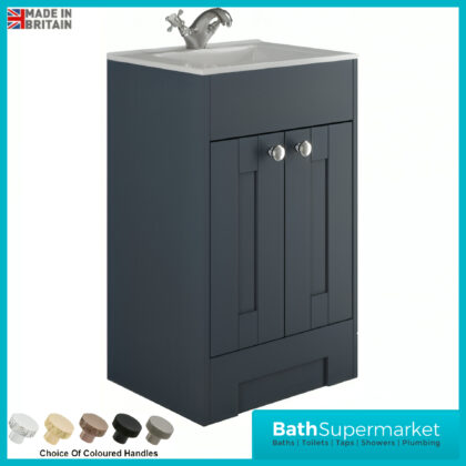 Traditional Timeless Blue Ash Vanity Basin Unit 600mm & Colour Knurled Handles