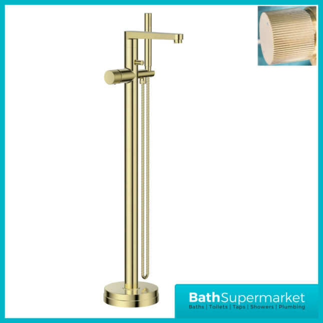 Sognare Fluted Koko Brushed Brass Floor Mounted Bath Shower Handset Mixer Freestanding Tap