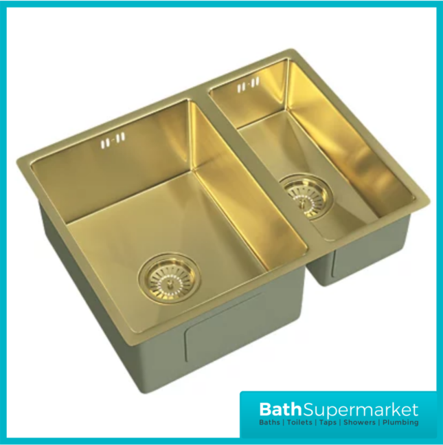 Ellsi Elite Brushed Brass 1.5 Undermounted Or Inset Kitchen Sink 670mm x 440mm With Waste