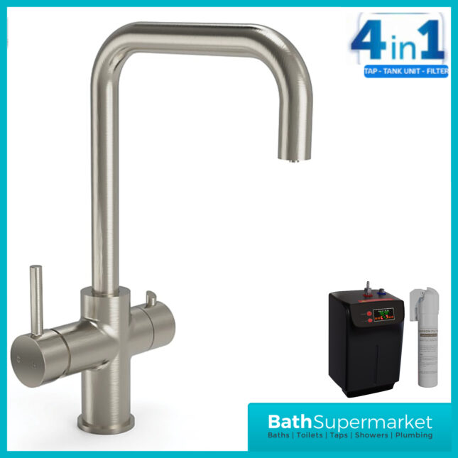 Ellsi Brushed Steel 4-in-1 Instant Boiling Hot Water Kitchen Mixer Tap System Kit