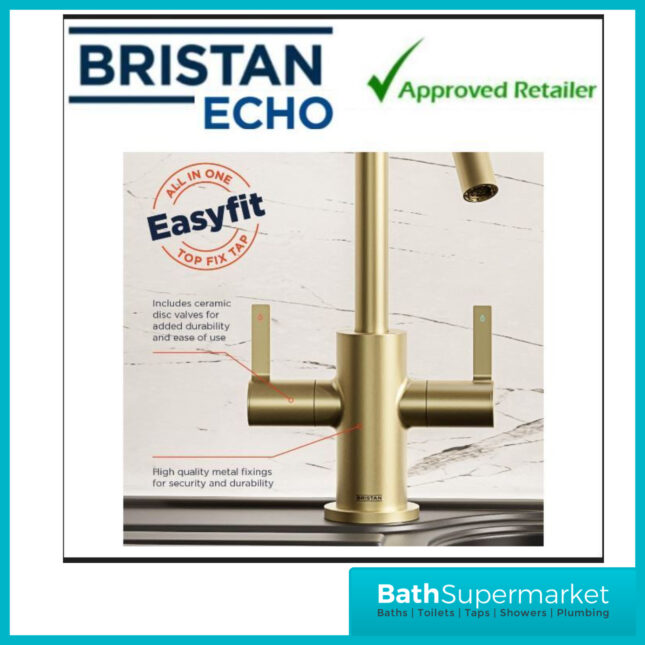 Bristan Echo Swan Neck Easy Fit Twin Lever Kitchen Sink Mixer Tap