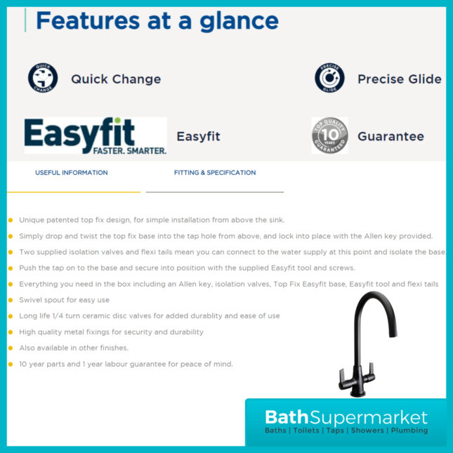 Bristan Echo Chrome Swan Neck Easy Fit Twin Lever Kitchen Sink Mixer Tap