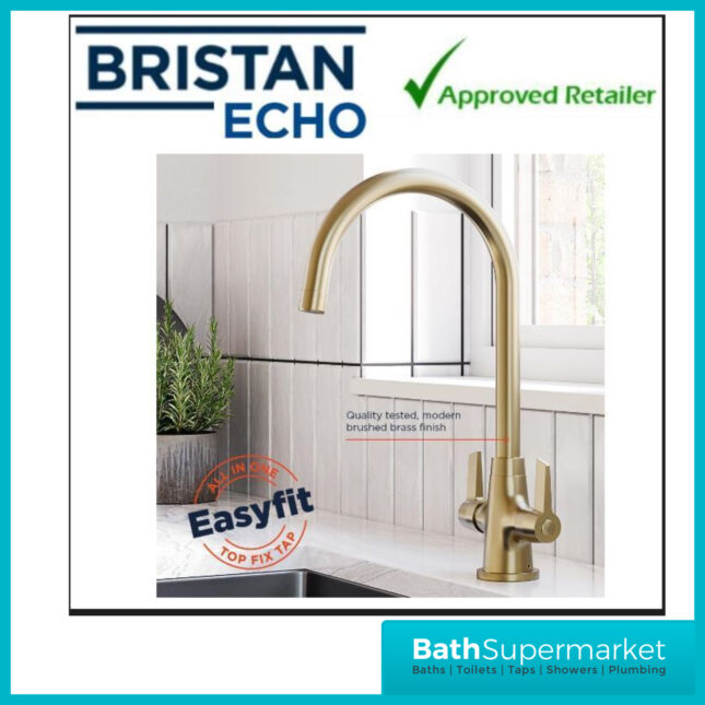 Bristan Echo Swan Neck Easy Fit Twin Lever Kitchen Sink Mixer Tap