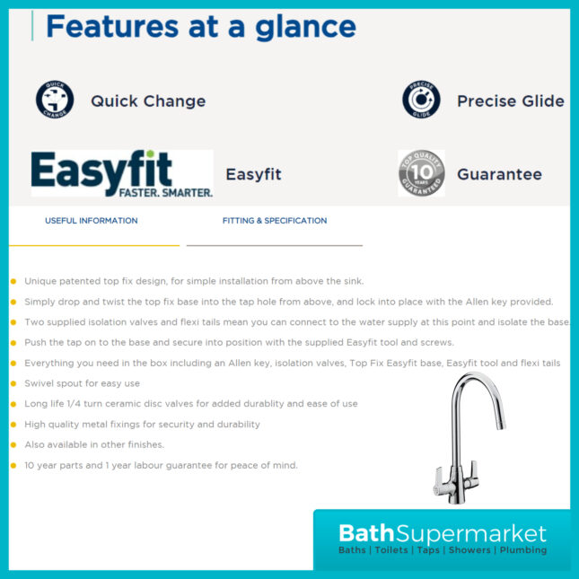 Bristan Echo Brushed Nickel Swan Neck Easy Fit Twin Lever Kitchen Sink Mixer Tap
