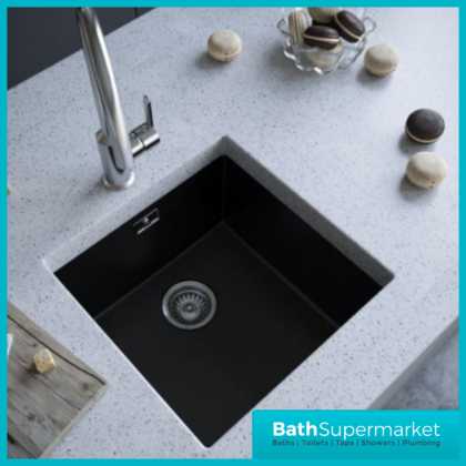 Ellsi Comite Matt Black 1.0 Bowl Inset or Undermount Kitchen Sink 440mm & Waste
