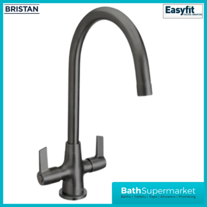 Bristan Echo Gunmetal Swan Neck Easy Fit Twin Lever Kitchen Sink Mixer Tap