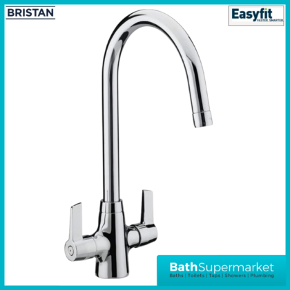 Bristan Echo Chrome Swan Neck Easy Fit Twin Lever Kitchen Sink Mixer Tap