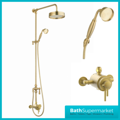 Tailored Traditional Brushed Brass Thermostatic Exposed Valve Handset Mixer Shower