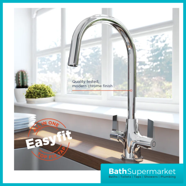 Bristan Echo Chrome Swan Neck Easy Fit Twin Lever Kitchen Sink Mixer Tap