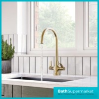 Bristan Echo Swan Neck Easy Fit Twin Lever Brushed Brass Kitchen Sink Mixer Tap