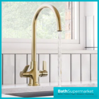 Bristan Echo Swan Neck Easy Fit Twin Lever Brushed Brass Kitchen Sink Mixer Tap