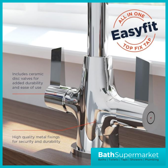 Bristan Echo Chrome Swan Neck Easy Fit Twin Lever Kitchen Sink Mixer Tap