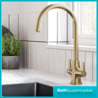 Bristan Echo Swan Neck Easy Fit Twin Lever Brushed Brass Kitchen Sink Mixer Tap