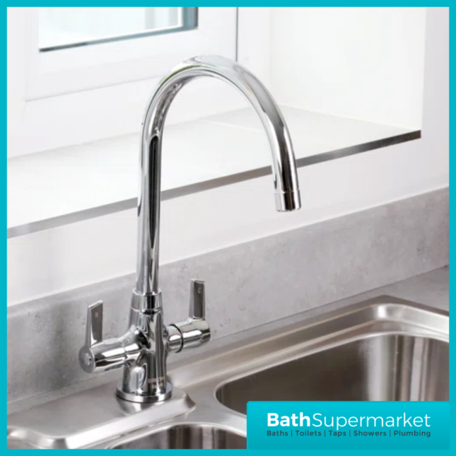 Bristan Echo Chrome Swan Neck Easy Fit Twin Lever Kitchen Sink Mixer Tap