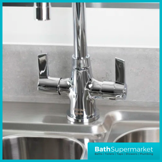 Bristan Echo Chrome Swan Neck Easy Fit Twin Lever Kitchen Sink Mixer Tap
