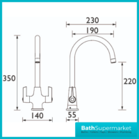 Bristan Echo Brushed Nickel Swan Neck Easy Fit Twin Lever Kitchen Sink Mixer Tap